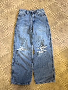 Kids Light Blue Distressed Wide-Leg Jeans